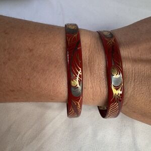 Laurana Bangle Bracelets Peacock Feather Lot Of 2 Interlocking Vintage Italian